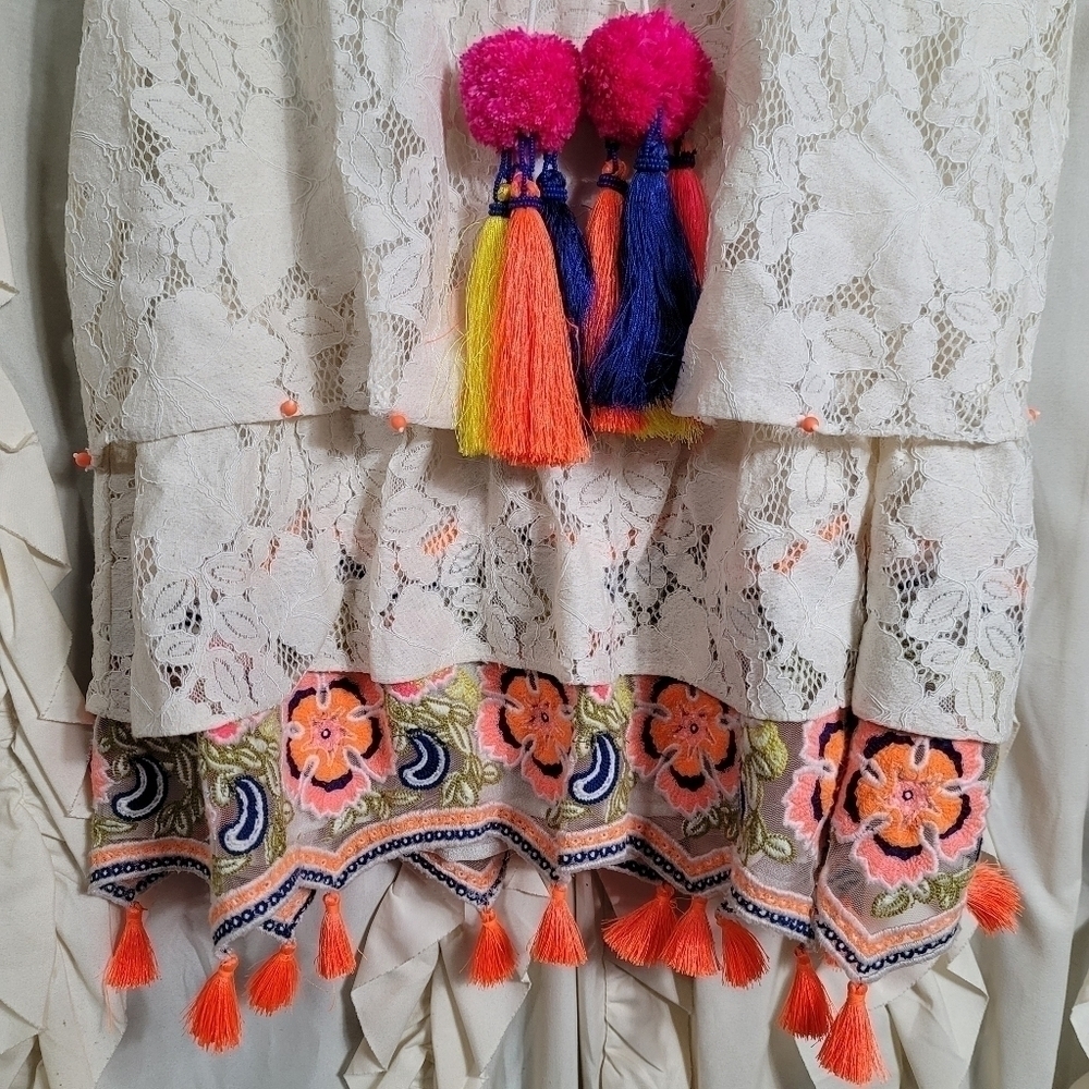 NWT Anthropologie Hemant and Nandita Aurora Tiered Lace Tassel Tank Small - Picture 4 of 12